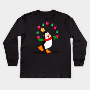 juggling penguin for Christmas Kids Long Sleeve T-Shirt